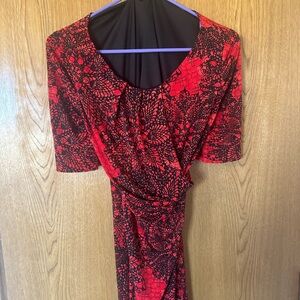 Elegant Red and Black Floral Dress